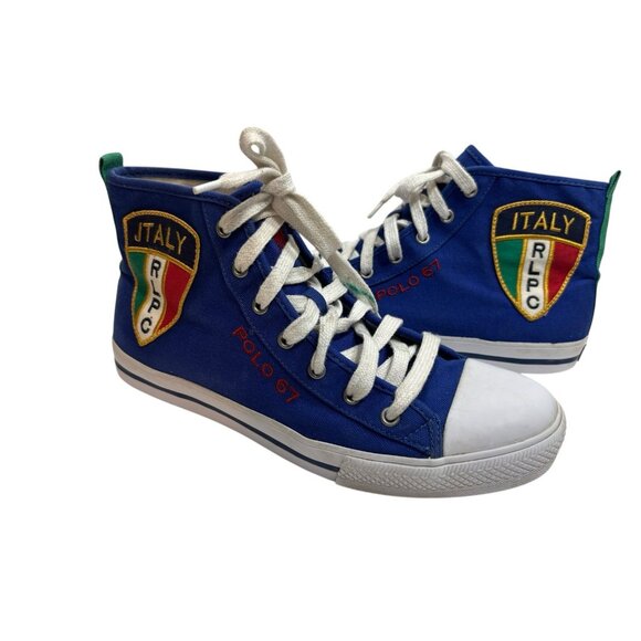 Ralph Lauren Polo 67 Italy Rudy Blue Canvas High Top Men Size 10.5 D Sneakers - Picture 1 of 10